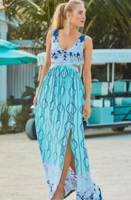 Women's Lilly Pulitzer Marcia Cutout Maxi Dress, Size 00 - Blue