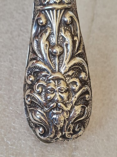 Large Antique Art Nouveau Sterling Silver Brush - Green Man & Birds - Picture 5 of 24