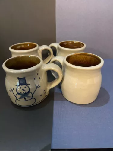 vtg 1996 BBP Beaumont Brothers Pottery mini crock snowman mug