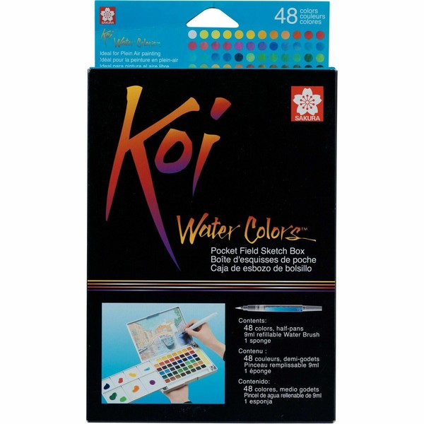 Juego de 48 colores caja de bocetos de campo de bolsillo pintura acuarela Sakura Koi