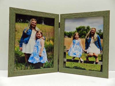 3.5x5 4x5 4x6 5x7  Green Teal Rustic Double Hinged Vertical Wood Picture Frame