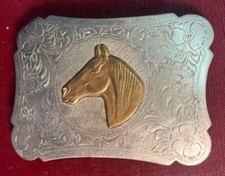 Vintage Horse Head Cowboy Belt Buckle, 4 , Silver