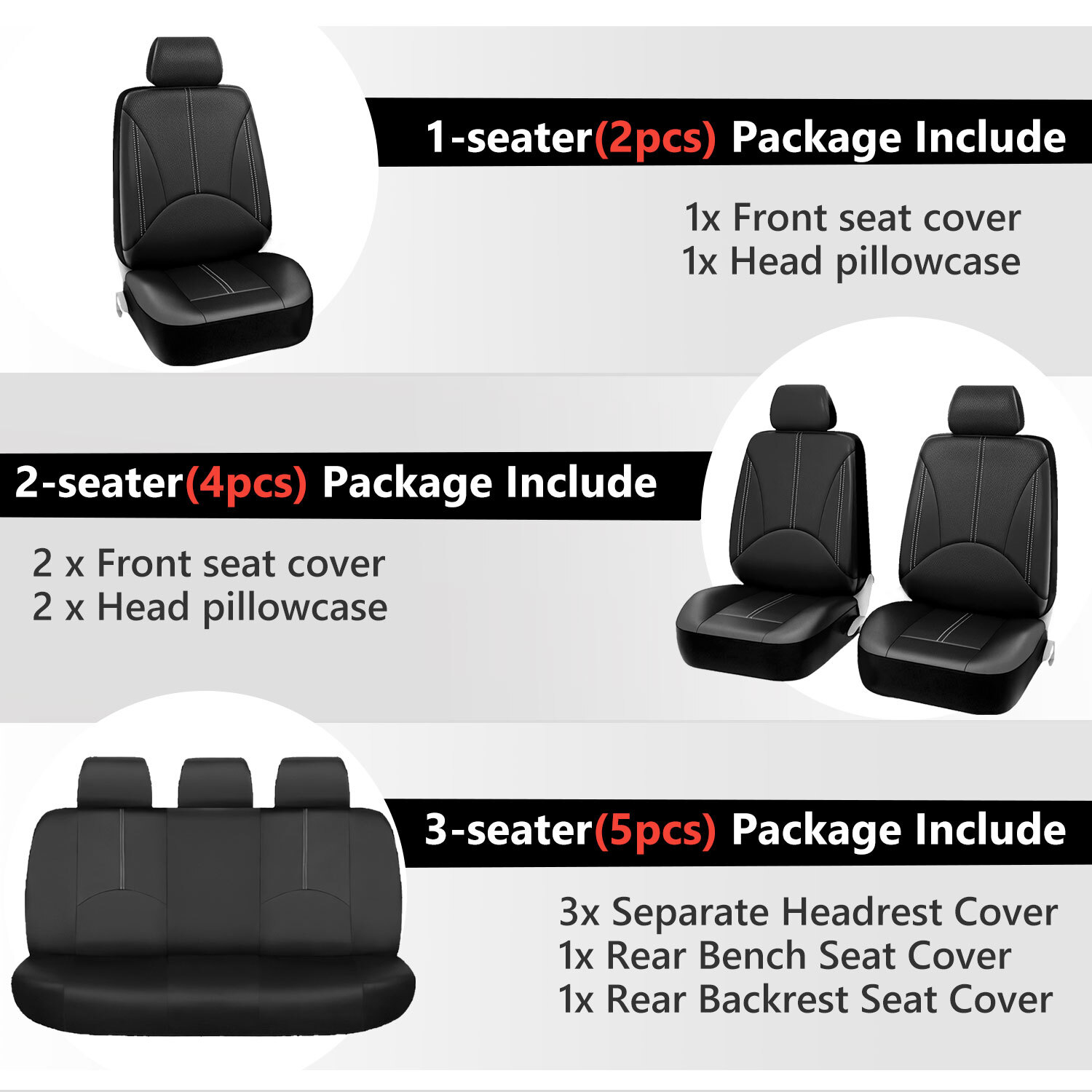 For MercedesBenz Full Set PU Leather Car Seat Covers 5Seats Front