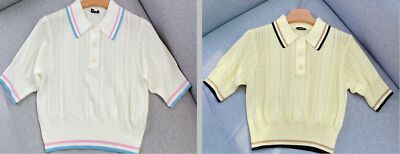 Sandro Polo Collare T-shirt Top Contrasting Knit Top for Women