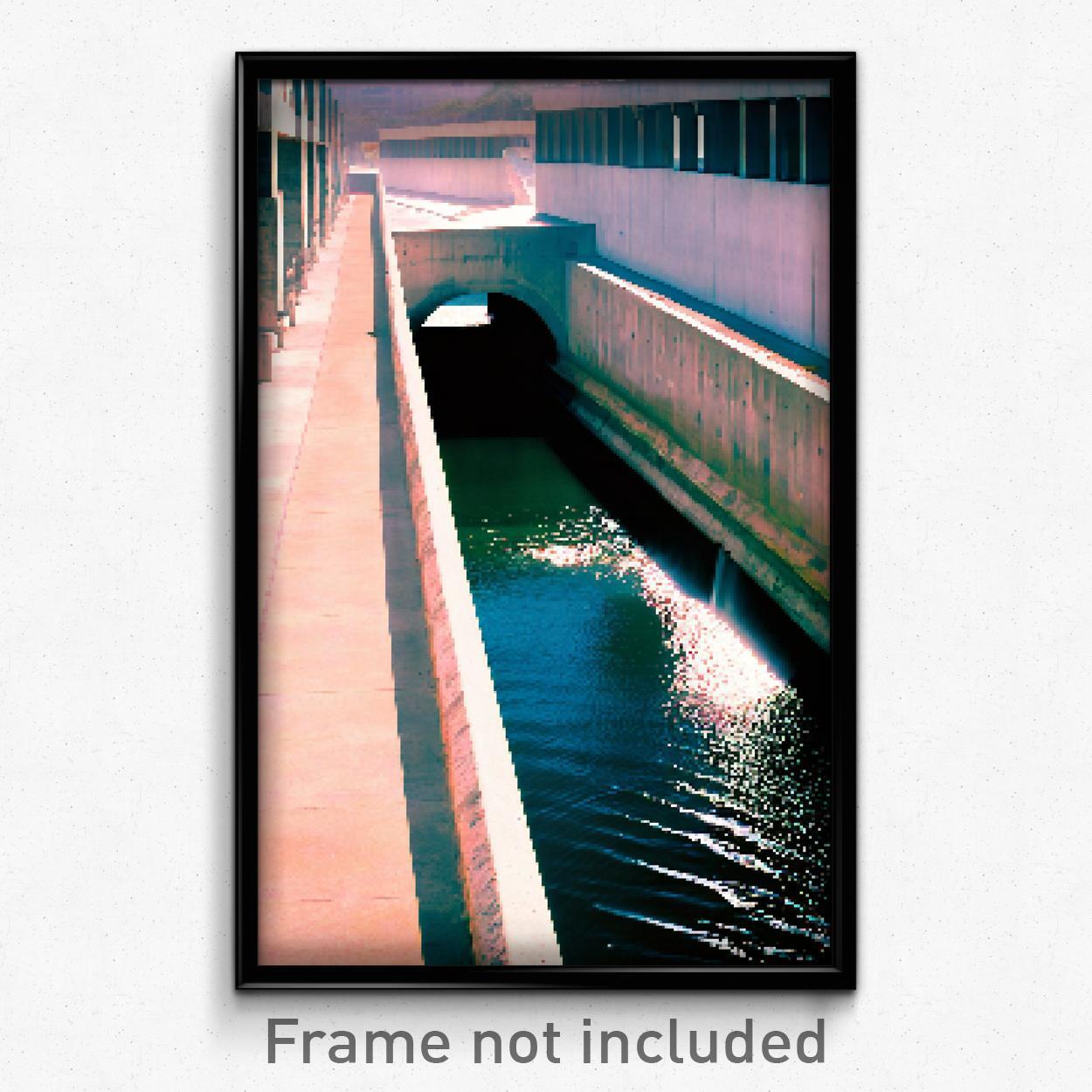 8 Bit Psychedelic Pixel Art Poster - Concrete Waterway Video Game Print