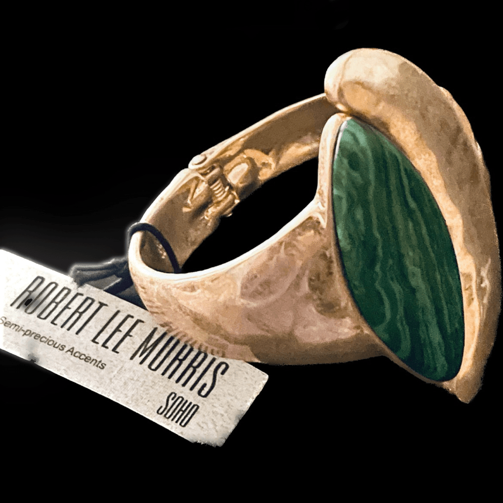 NWT Robert Lee Morris Gold-tone Green Malachite Stone Sculptural