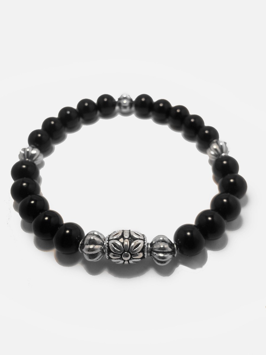 Exquisite Black Onyx Chrome King David Hearts Spiritual Bead