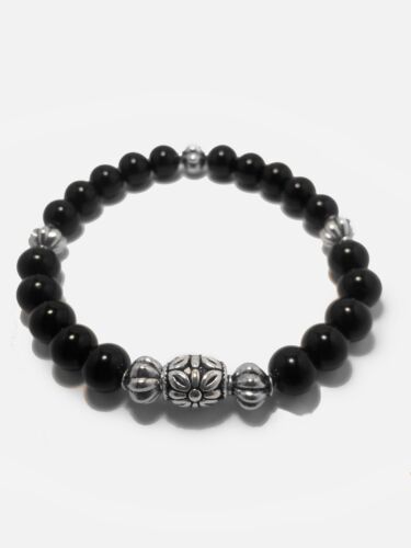 Exquisite Black Onyx Chrome King David Hearts Spiritual Bead G-Dragon Bracelet  - Afbeelding 1 van 2