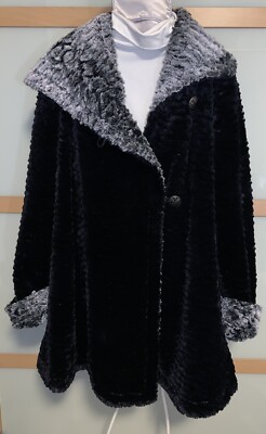 Lightweight Joseph Ribkoff Coat Faux Fur Black Grey Size 36/38 Excellent Condition