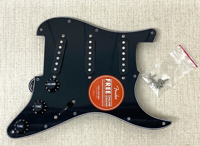 REAL Fender Squier Strat SSS 11-Hole Black Loaded Pickguard w/SCREWS Pickup Set