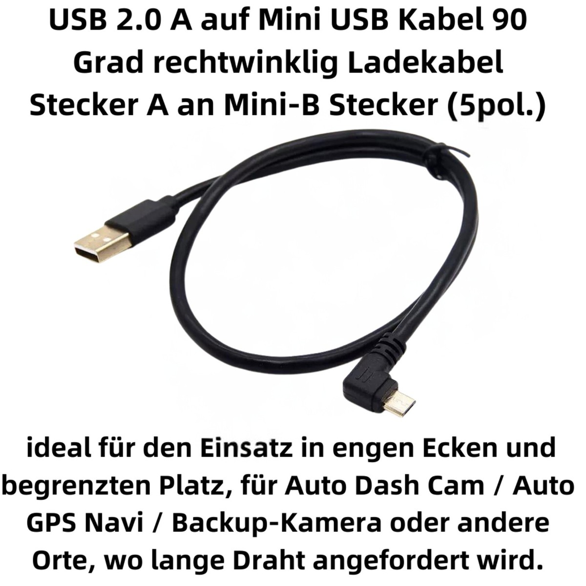J22 USB 2.0 A Auf Mini USB Kabel, 1 M, 90° Abgewinkelt – Ladekabel Für Dashcam, GPS, Kamera, Nur Zum Laden