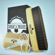 Beard Brush  Comb Set w Mustache Scissors Grooming Kit w Travel Bag