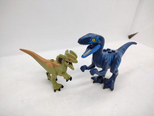 Lego dunkelblau Raptor Velociraptor Figur und Dilophosaurus Dinosaurier Minifigur