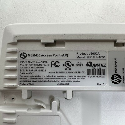 HP MSM430 Dual Radio Access Point AM J9650A MRLBB-1001 802.11N AP