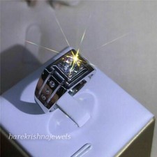 14K White Gold Over 2.15CT Round Cut Lab-Created Diamond Men's Wedding Ring