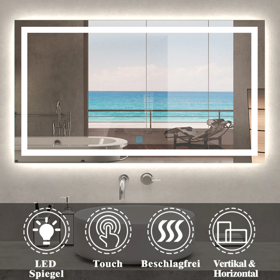 Bad Spiegel LED 90-160cm Touch Sensor Beschlagfrei Wandspiegel Lichtspiegel Weiß