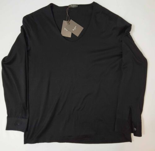 Berluti Men's Black T-shirt-Long Sleeves-Cuffed-U/Scoop Neck- Cotton-52-NEW