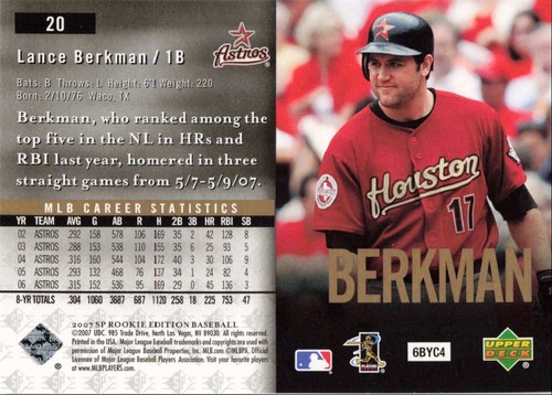 2007 SP Rookie Edition Lance Berkman Houston Astros #20 - Picture 2 of 2