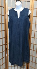 NWT Talbots Blue Cotton Denim Quilted Shoulders Sleeveless Dress 8P