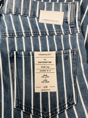 CURRENT/ELLIOTT The Navigator Wide Leg Blue White Striped
