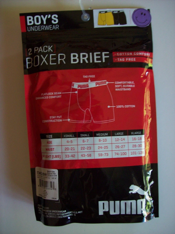 Puma Ropa Interior Calzoncillos 2pk Calzoncillos Boxer Sin Etiquetas Niños Amarillo Negro Nuevo en Paquete Foto 2 de 2