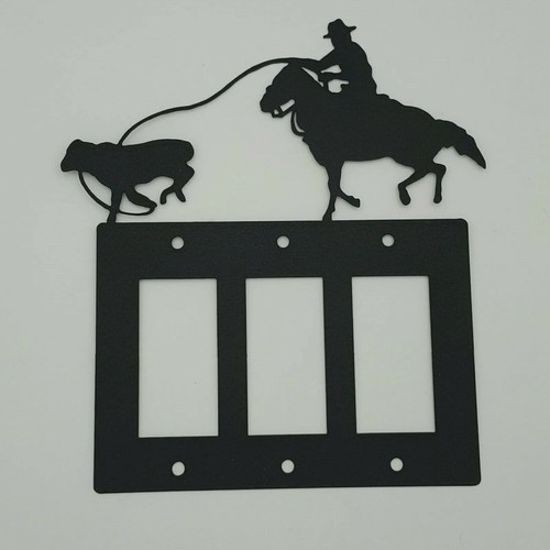Cowboy Roping Calf Black Outlet Covers Switch Plates Toggle Country Western - Picture 9 of 17