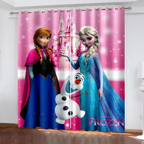 Niños Anna Elsa Princesa Opacas Cortinas Ojales 3D Cortina Cortina Regalo - Imagen 11 de 19