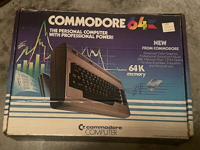 Vintage Commodore 64 Personal Computer with Original Box, Cables & Pole Position