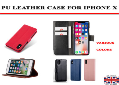 Echt PU Leder Flip Wallet Case für neues iPhone X und kostenlose Displayschutzfolie