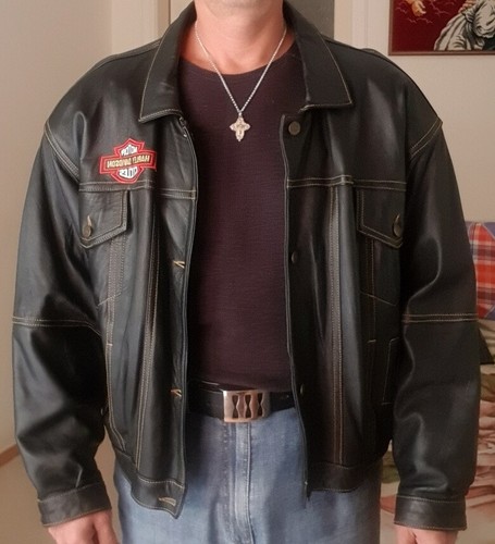 Leather Motorbike Motorcycle Jacket Trucker Handmade Harley Davidson NEW Size L - Picture 5 of 12