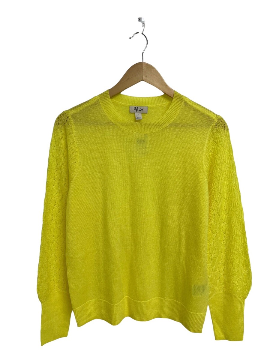 Crew Neck Highlighter Yellow Sweater Style Women's Bright Yellow