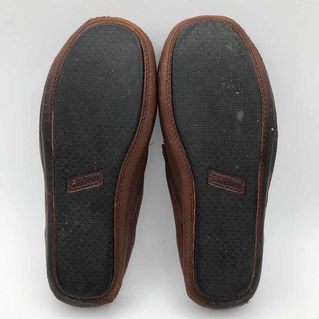 LL Bean Mens Slippers Solid Brown Leather Slip On Moc Toe Whip Stitched 9 M eBay