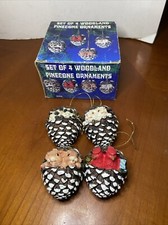 Woodland Pinecone Christmas Ornaments Set of 4 Cute Forest Animals, Original Box