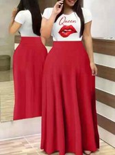 Queen Lip Art Red & White Maxi Dress, L
