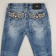 Miss Me Straight Leg Jeans Denim Embellished Pockets 26x31 Jewels, Thick Stitch