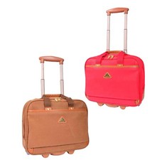 Travel Bag Organiser Pilot Case with Wheels Faux Suede Briefcase Style Camel Red