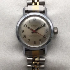Vintage Timex Watch Women 25mm Silver Gold Tone Round Dial Manual Wind 7.5"