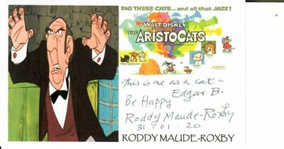 RARE!  The Aristocats'' Roddy Maude-Roxby Hand Signed 3X5 Picture Card