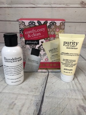Philosophy Comfy Cozy Clean exfoliating Cleanser 4 oz & purity Moisturizer 2 oz