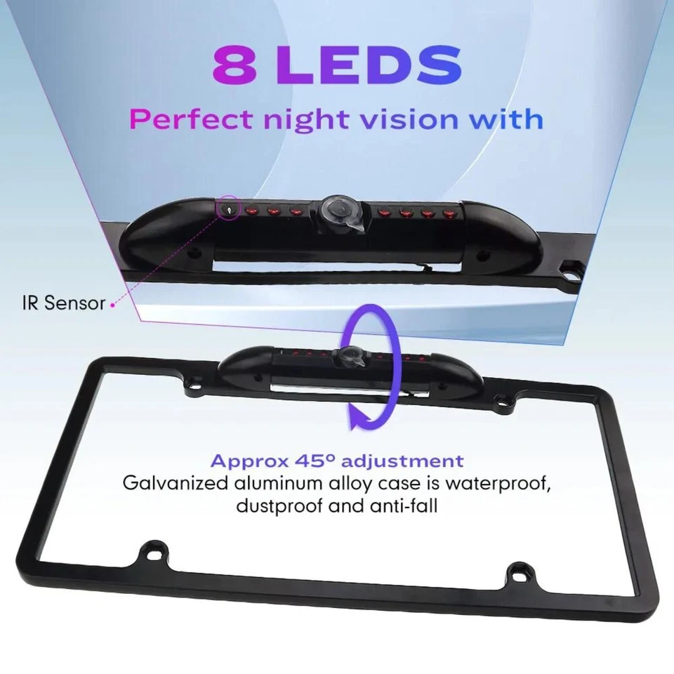 Backup Camera Rearview License Plate Frame Waterproof for Jensen CDR7011 Car - Image 4 of 4