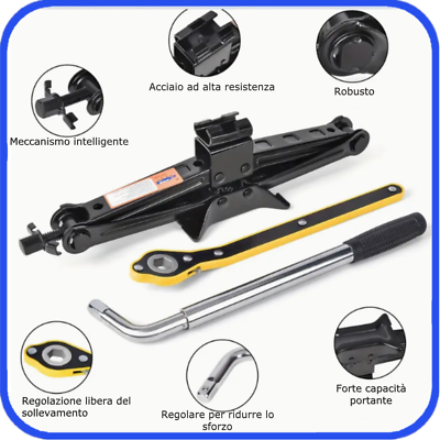 Kit Cric Auto 3 Tonnellate - Cric A Forbice, Chiavi, Manometro, Borsa Portatile Per Cambio Gomme Di Emergenza