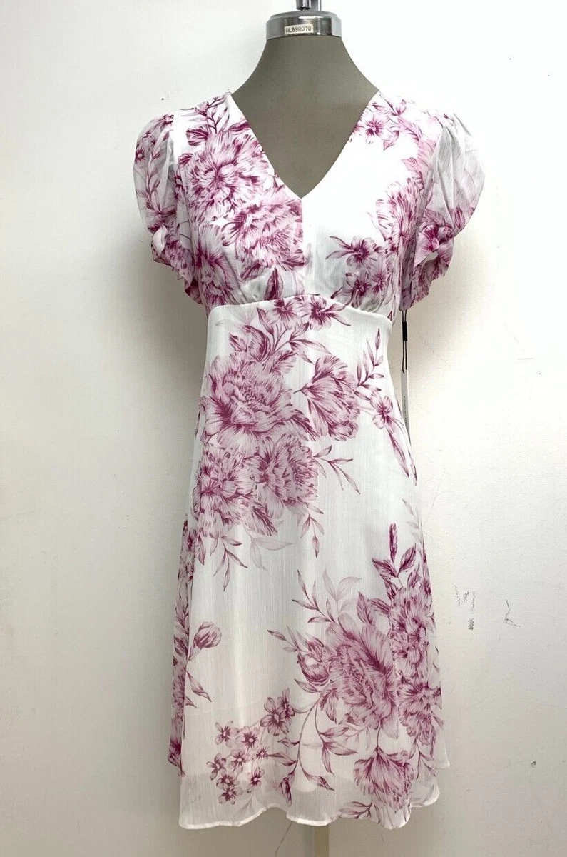 Calvin Klein NWT MAUVE Multi Floral Chiffon Fit Flare Dress size