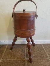 Vintage Wood Firkin Bucket Sewing Basket Stand 3 Legs COTTAGECORE MCM FAIRYCORE