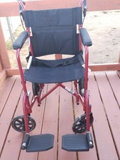 Medline Excel Basic Aluminum Transport Wheelchair Red Lightweight, Detachable F  