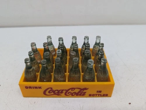 Vintage Miniature Coca Cola Plastic Yellow Case Crate Coke Bottles - Missing 1