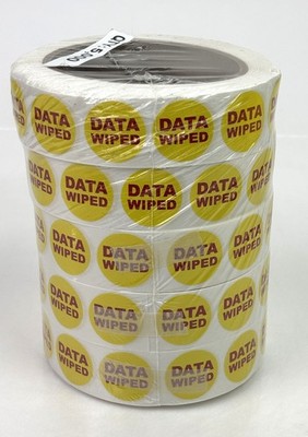 Bulk 5000x DATA WIPED 1'' Round Quality Control Stickers - Yellow/Red QC Labels