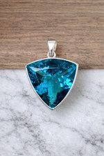 Natural London Blue Topaz 51.80 Ct Trillion Cut 925 Sterling Silver Pendant
