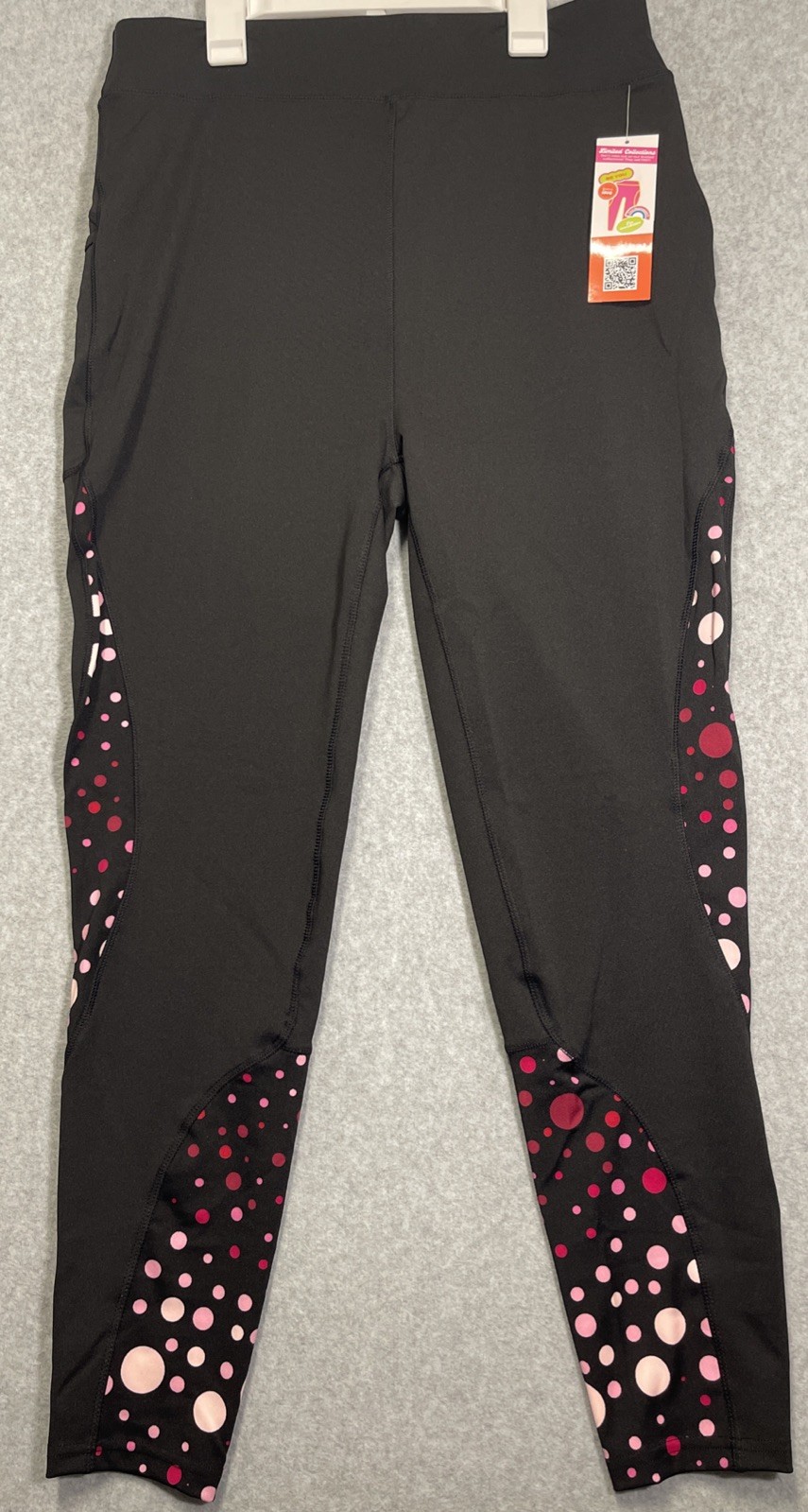 Pop Fit Leggings 2XL Womens Black Pink Polka Dot High Rise With Pockets Leggings