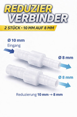 2 Stück  Reduzierverbinder von 10 mm auf 8 mm Schlauchverbinder gerade aus POM 