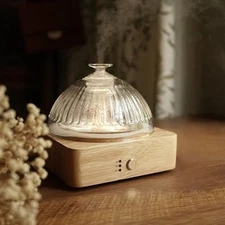 Glass Dome Essential Oil Diffuser with Reservoir & Wood Base-No Yellow 